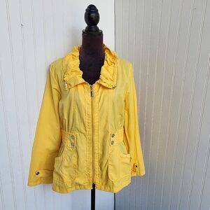 Sunny Yellow Utility Jacket with Full-Length Zipper and Casual Design